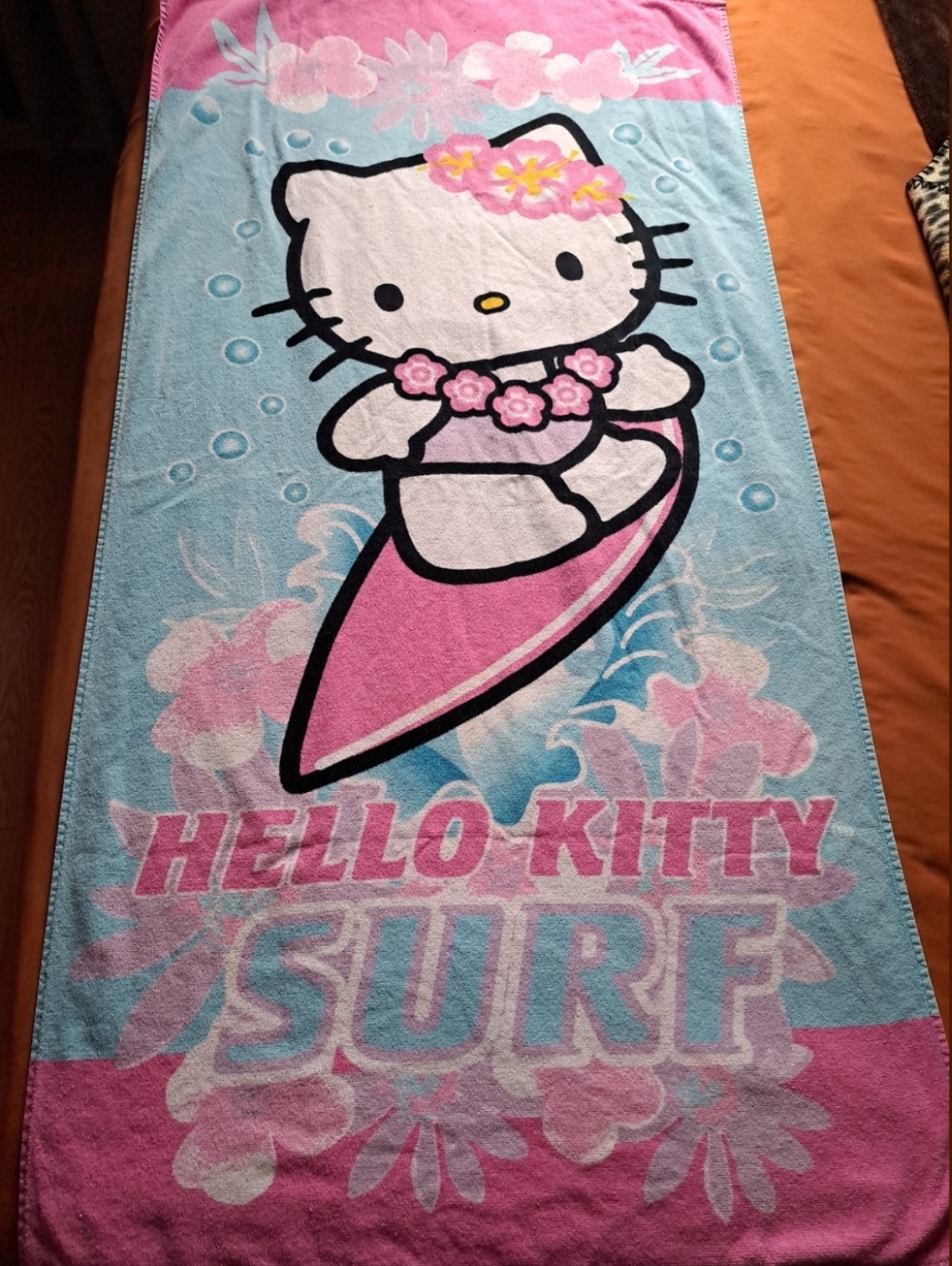 Vintage 2004 Hello Kitty Surf Beach Towel Sanrio Y2K Pink Blue